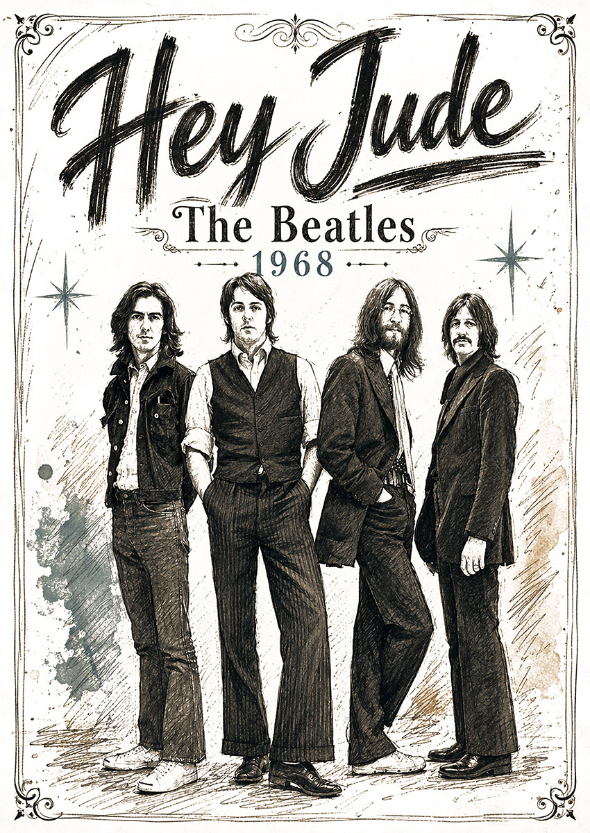 The Beatles Hey Jude 1968 Canvas Print & Poster Wall Art - AI PRINT LAB